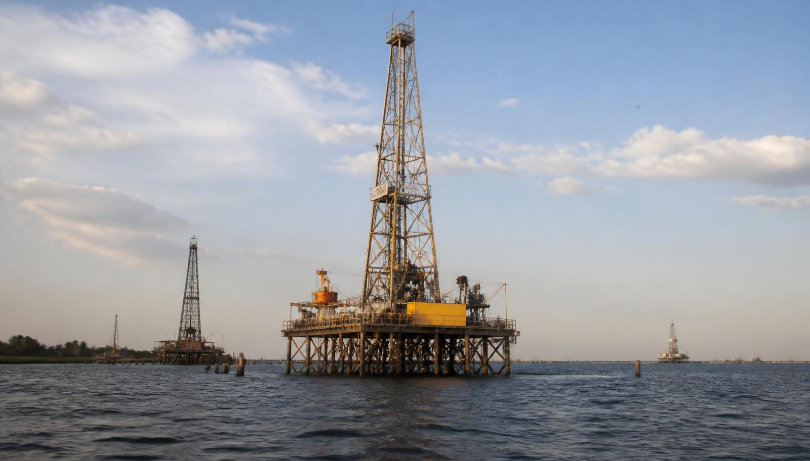 Taladros petroleros sobre el Lago de Maracaibo